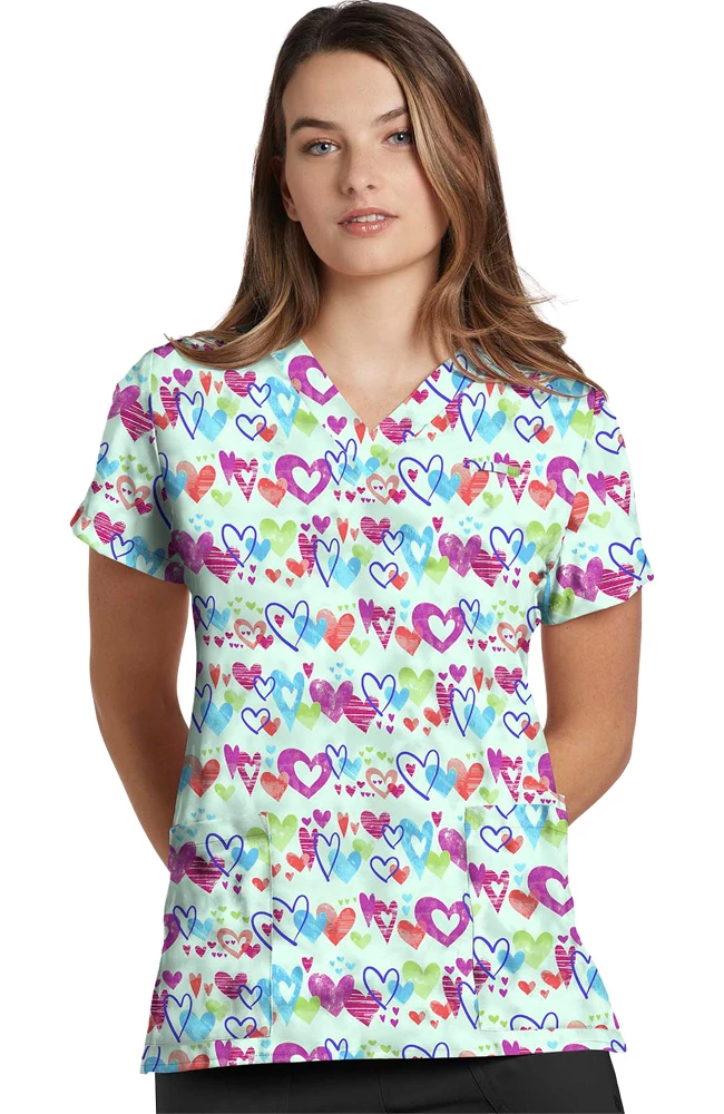 White Cross Clearance Women's I Love You Print Scrub Top