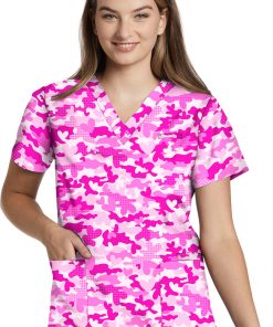 White Cross Clearance Women's Love Rose Camo Print Scrub Top