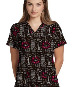 White Cross Clearance Women's Paris Amour Print Scrub Top