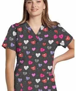 White Cross Women's V-Neck Puppy Love Print Scrub Top