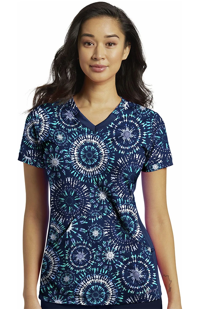 White Cross Clearance Women's Geo Blue Print Scrub Top