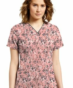 White Cross Women's V-Neck Spotty Dotty Print Scrub Top