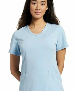 White Cross Women's Round V-Neck Stitched Solid Scrub Top