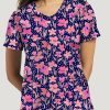 White Cross Women's Round V-Neck Spring In My Step Print Scrub Top -Silverts-shop 1 wc 782 printspm 650