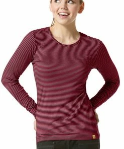 WonderWink Clearance Women's Silky Long Sleeve Stripe Print Underscrub T-Shirt