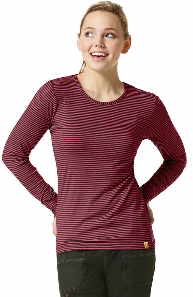 WonderWink Clearance Women's Silky Long Sleeve Stripe Print Underscrub T-Shirt