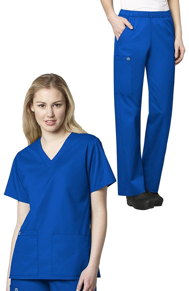 WonderWORK Women's V-Neck Solid Scrub Top & Elastic Waist Scrub Pant Set 3 WonderWORK Women's V-Neck Solid Scrub Top & Elastic Waist Scrub Pant Set