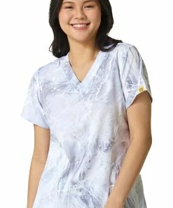 WonderWink Clearance Women's Cool Marble Print Scrub Top