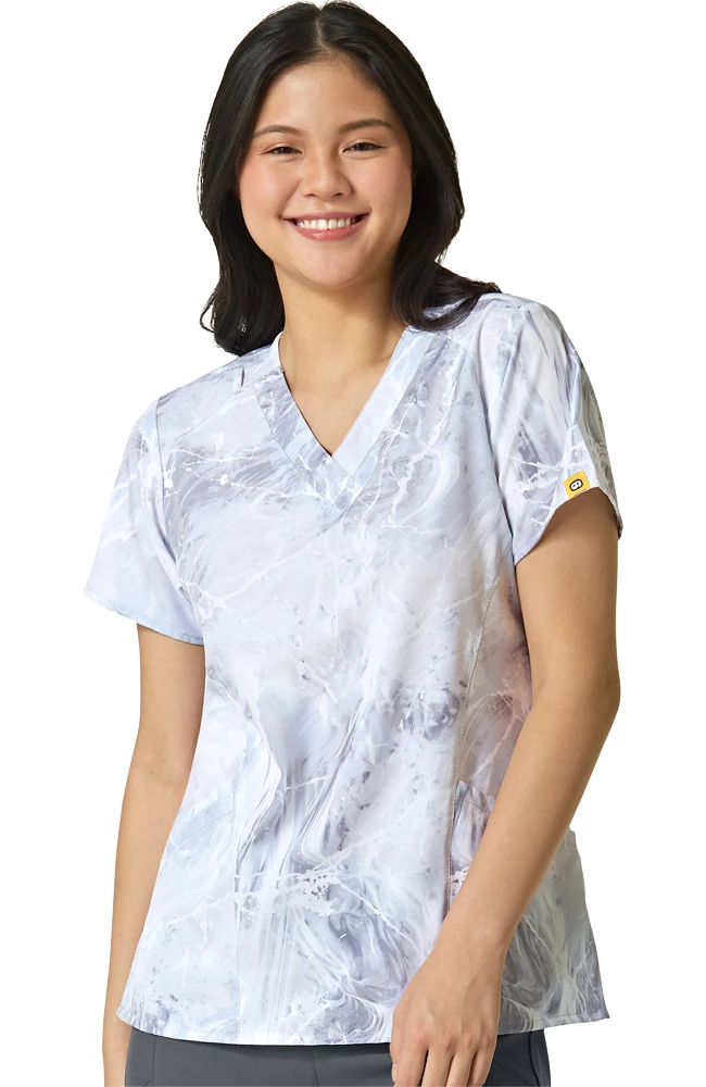 WonderWink Clearance Women's Cool Marble Print Scrub Top