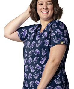 WonderWink Clearance Women's Enchanted Elephants Print Scrub Top