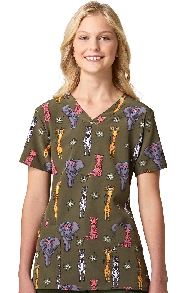 Clearance Women's Safari Summer Print Scrub Top WonderWink Clearance Women's Safari Summer Print Scrub Top -Silverts-shop 1 wk 6257 printclearancesfs 650