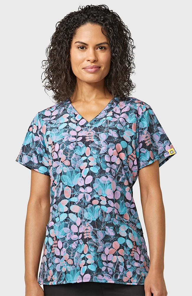 WonderWink Women's V-Neck Oshibana Print Scrub Top