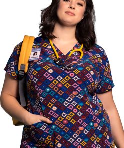 WonderWink Clearance Women's Geo Mio Print Scrub Top