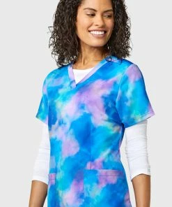 WonderWink Women's V-Neck 3 Pocket Twilight Print Scrub Top