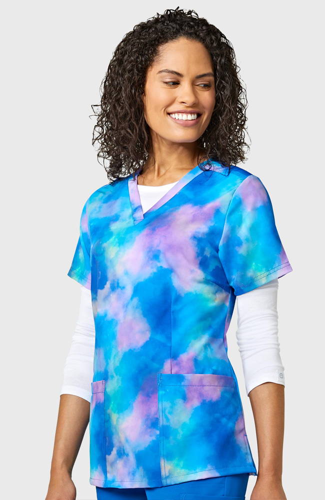 WonderWink Women's V-Neck 3 Pocket Twilight Print Scrub Top 3 WonderWink Women's V-Neck 3 Pocket Twilight Print Scrub Top