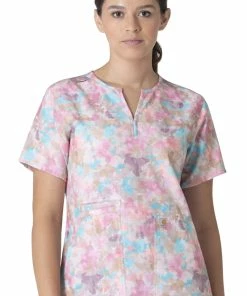 Carhartt Women's Notch Neck Grasslands Camo Print Scrub Top