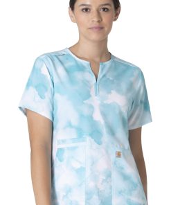 Carhartt Women's Notch Neck Watercolor Sea Print Scrub Top