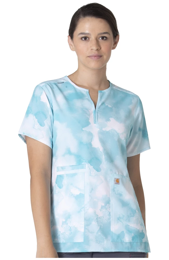 Carhartt Women's Notch Neck Watercolor Sea Print Scrub Top