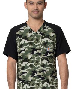 Carhartt Men's Ombre Camo Basil Print Scrub Top