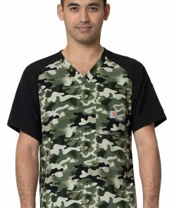Carhartt Men's Ombre Camo Basil Print Scrub Top