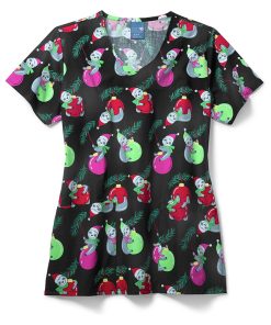 Zoe And Chloe Clearance Women's Wrecking Bells Print Scrub Top