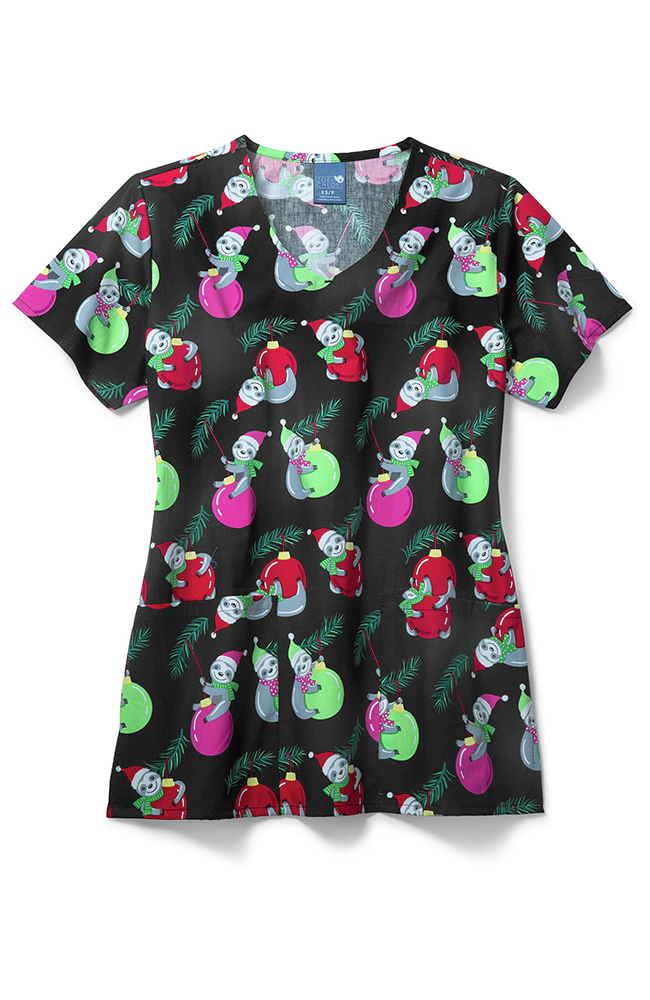 Zoe And Chloe Clearance Women's Wrecking Bells Print Scrub Top 3 Zoe And Chloe Clearance Women's Wrecking Bells Print Scrub Top