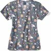 Zoe And Chloe Women's V-Neck Hello Spring Print Scrub Top
