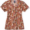 Zoe And Chloe Women's V-Neck Alpaca Light Print Scrub Top -Silverts-shop 1 wk z12213 printalp 650