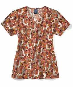 Zoe And Chloe Women's V-Neck Alpaca Light Print Scrub Top