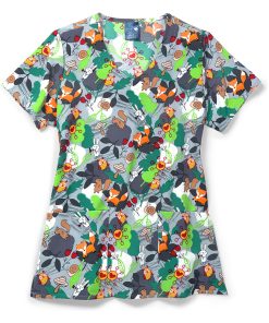 Zoe And Chloe Clearance Women's Autumn Odyssey Print Scrub Top