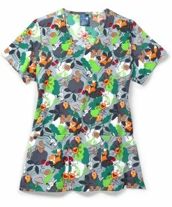 Zoe And Chloe Clearance Women's Autumn Odyssey Print Scrub Top