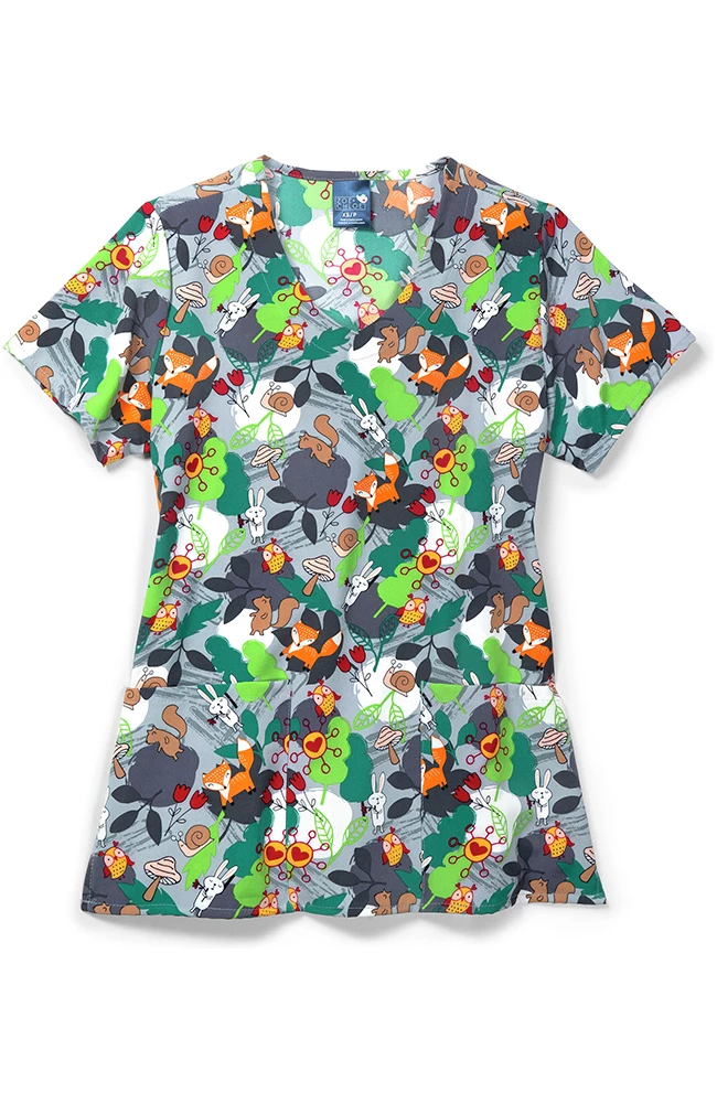Zoe And Chloe Clearance Women's Autumn Odyssey Print Scrub Top