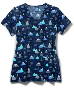 Zoe And Chloe Clearance Women's Snow Caps Print Scrub Top