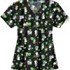Zoe And Chloe Women's V-Neck Happy Go Lucky Print Scrub Top 2 Zoe And Chloe Women's V-Neck Happy Go Lucky Print Scrub Top -Silverts-shop 1 wk z12213 printhgl 650
