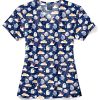 Zoe And Chloe Women's V-Neck Moon Meow Print Scrub Top -Silverts-shop 1 wk z12213 printmnw 650