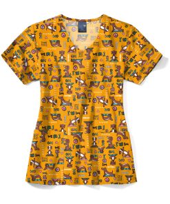 Zoe And Chloe Women's V-Neck Namaste All Day Print Scrub Top