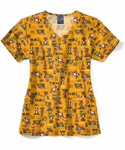 Zoe And Chloe Women's V-Neck Namaste All Day Print Scrub Top