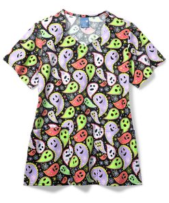 Zoe And Chloe Clearance Women's Diamond Neck Dia De Los Paisley Print Scrub Top
