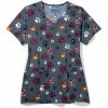 Zoe And Chloe Clearance Women's Diamond Neck Checking Paws Print Scrub Top