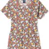 Zoe And Chloe Women's Notch Neck Poppin' Petals Print Scrub Top