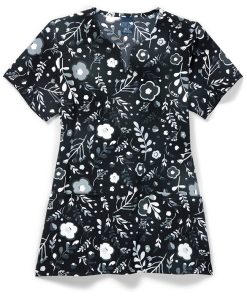 Zoe And Chloe Clearance Women's Notch Neck Moody Blossoms Print Scrub Top