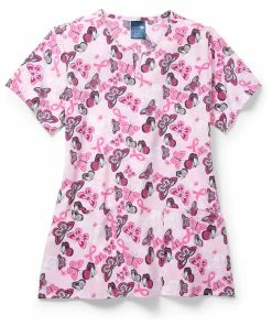 Zoe And Chloe Clearance Women's Notch Neck Soaring Strength Print Scrub Top