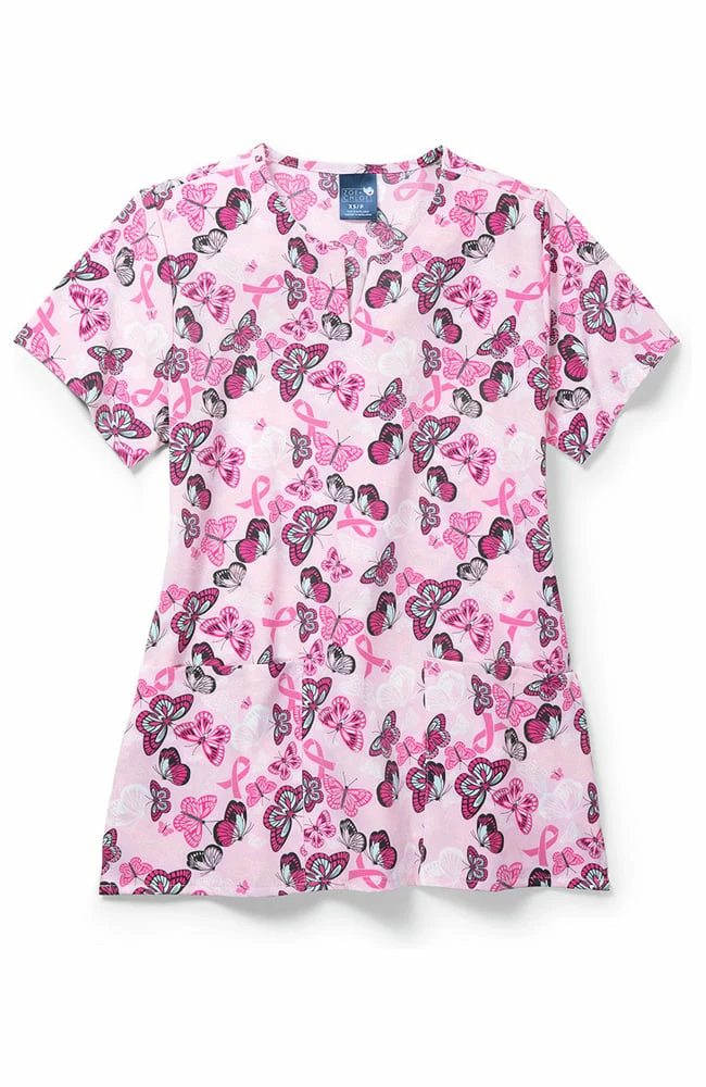 Zoe And Chloe Clearance Women's Notch Neck Soaring Strength Print Scrub Top