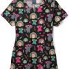 Zoe And Chloe Women's Notch Neck Spiky Mikey Print Scrub Top -Silverts-shop 1 wk z16213 printspm 650