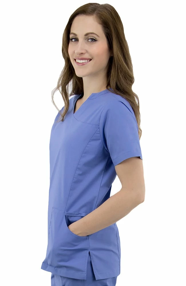 AllHeart Clearance Women's Mock Wrap Solid Scrub Top & Elastic Waist Cargo Scrub Pant Set - Image 2