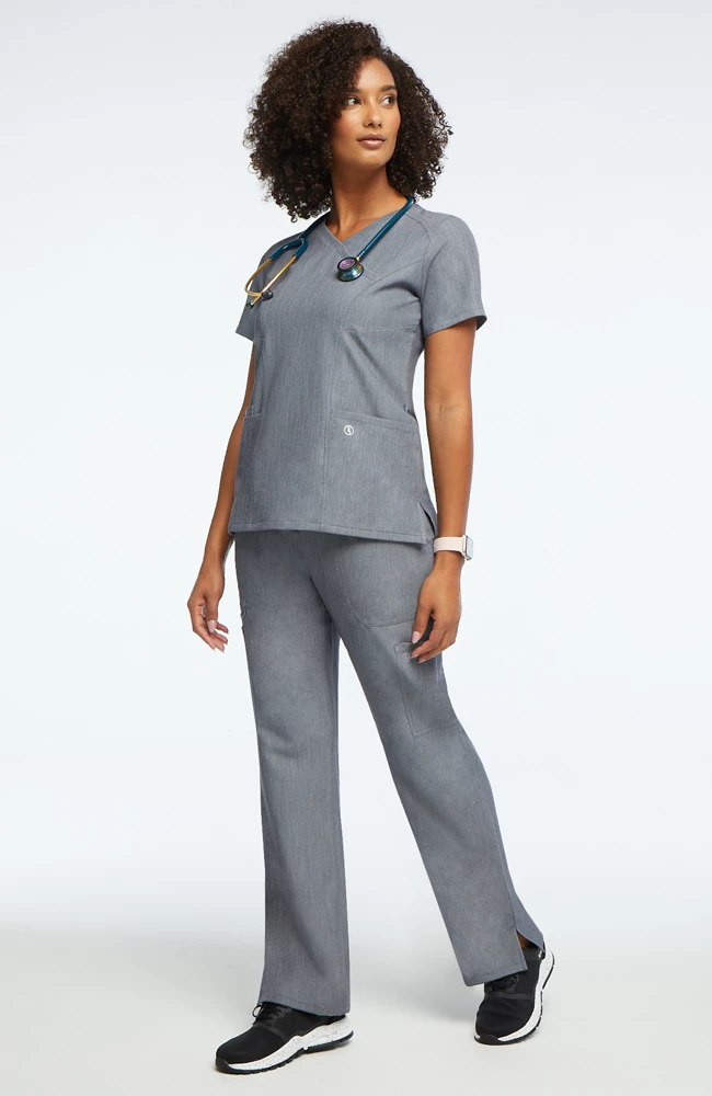 AllHeart Clearance Women's Mock Wrap Solid Scrub Top & Cargo Scrub Pant Set - Image 2