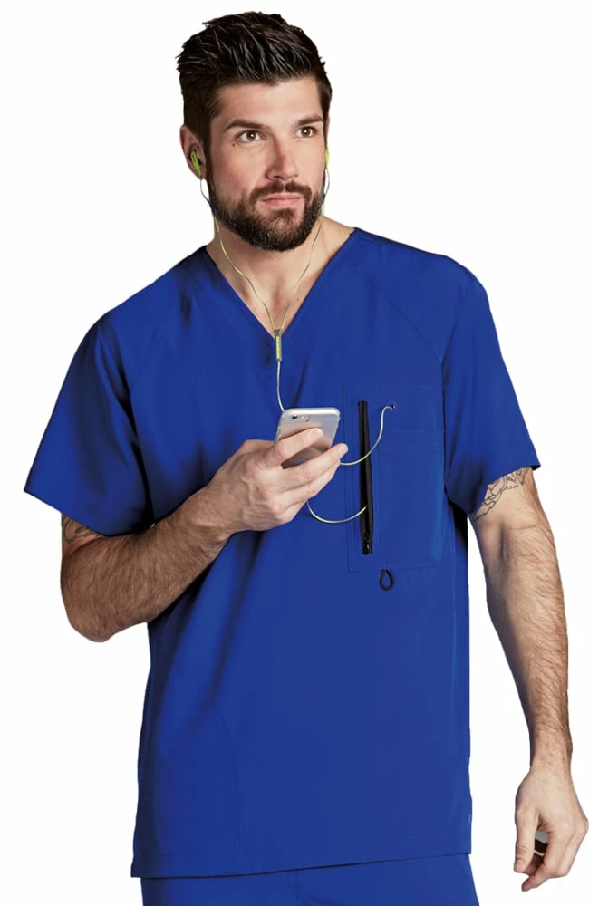 Barco One Clearance Men's V-Neck Zip Pocket Solid Scrub Top - Image 2