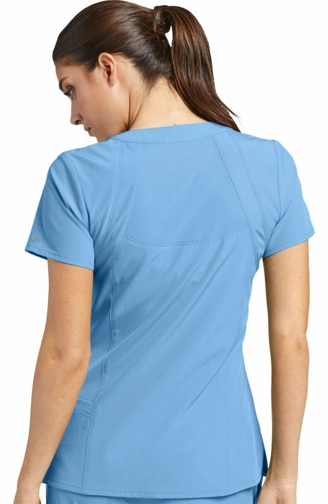 Barco One Women's Racer Solid Scrub Top & Flare Leg Knit Waist Cargo Scrub Pant Set - Image 2