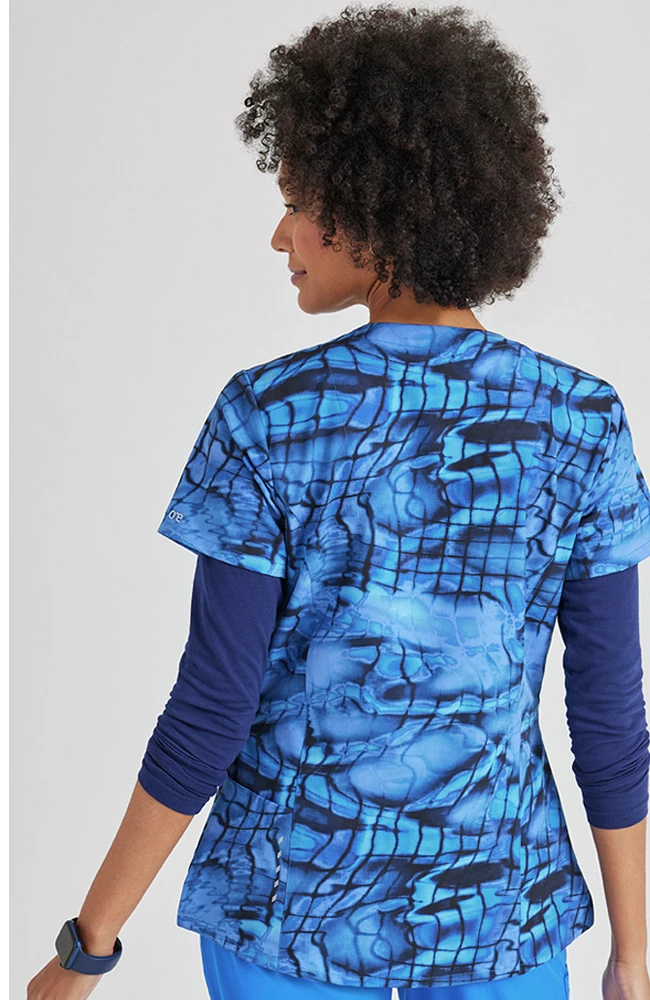 Barco One Clearance Women's Royal Reflections Print Scrub Top - Image 2