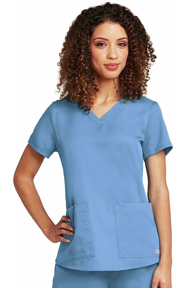 Clearance Women's V-Neck Shirred Back Solid Scrub Top Grey's Anatomy Clearance Women's V-Neck Shirred Back Solid Scrub Top -Silverts-shop 2 bc 71166 clearance 650